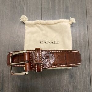 Canali Brown Leather Embossed Belt Size 115/130